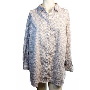 Foxcroft Gray White Wrinkle Free Size 20W Flip Cuff Long Sleeve Casual Shirt